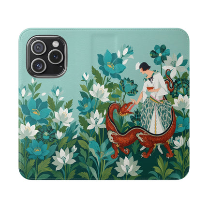 🐉🌿 The Dragon Keeper Flip Case – Art Deco Floral Fantasy