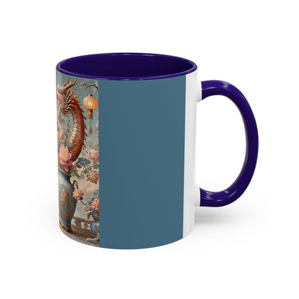 Golden Dragon & Lantern Lady Colorful Mug – Imperial Dragon & Elegant Harmony
