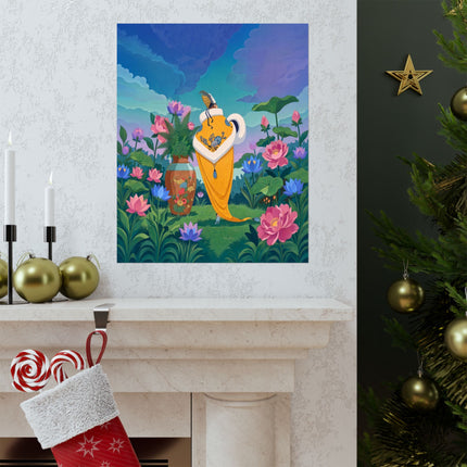 🪷✨ The Lady Of The Golden Lotus Stroll Matte Vertical Poster – Art Deco Floral Elegance