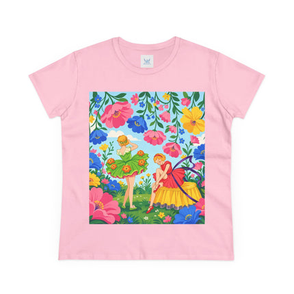 🌸🧚 The Fairies In The Flower Garden Cotton Tee – Art Deco Floral Whimsy