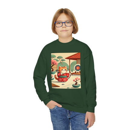 Archer Kitten in the Zen Garden Youth Crewneck Sweatshirt – Focus, Calm & Playful Precision