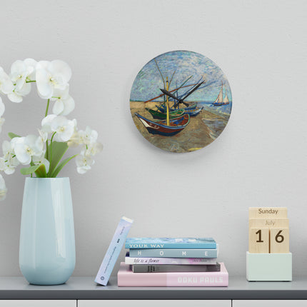 Fishing Boats by Vincent Van Gogh Acrylic Wall Clock, Round & Square