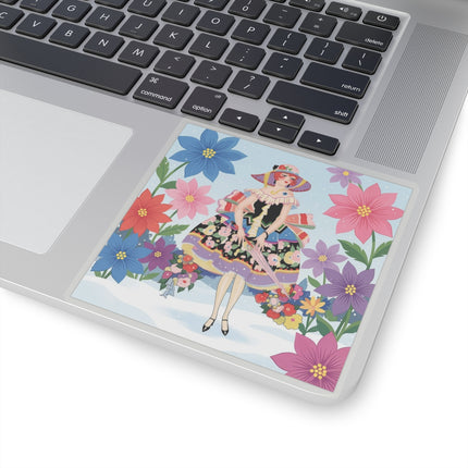 🌸❄️ The Winter Blossom Stroll Kiss-Cut Sticker – Art Deco Snow Garden Fantasy