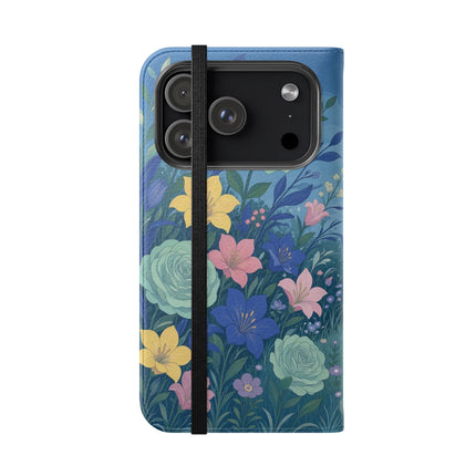 🌸💙 The Lovers In The Enchanted Garden Flip Case – Art Deco Floral Romance