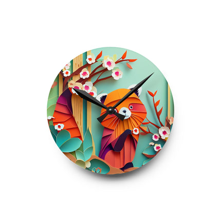 A Playful Red Panda Acrylic Wall Clock, Round and Square