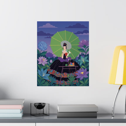 🪷🧶 The Lady Of The Lotus Knitting Circle Matte Vertical Poster – Art Deco Floral Whimsy