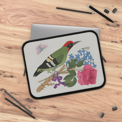 🐦🌹 Woodpecker & Rose Laptop Sleeve – Charming Beauty & Refined Simplicity