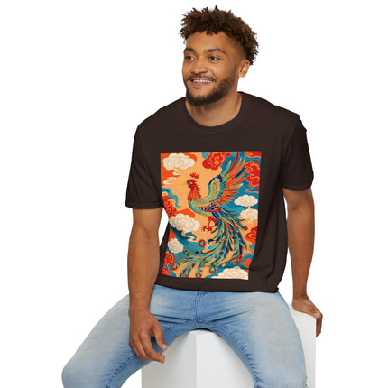 🐦🌞 The Celestial Phoenix Softstyle T-Shirt – Golden Clouds & Mythical Splendor