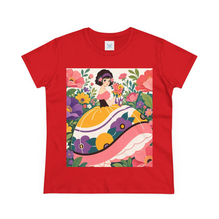 🌸💜 The Girl With The Flower Bouquet Cotton Tee – Art Deco Floral Whimsy