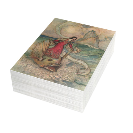 Rita Rides on the Dolphin by Warwick Goble Postcards (envelopes included) - Bundles of 10, 30, 50 Pieces