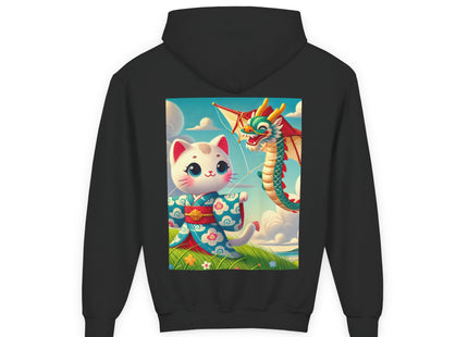 Geisha Kitten and the Dragon Kite Youth Heavy Blend Hooded Sweatshirt