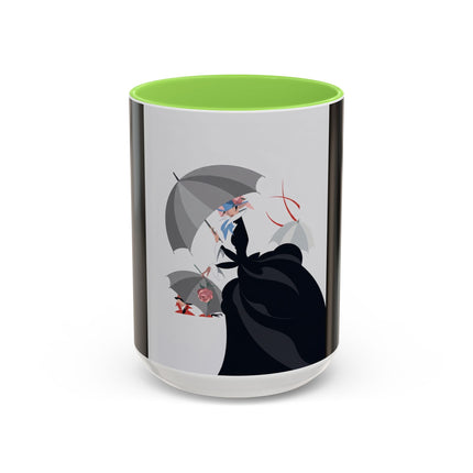 The Lady of Silver Umbrellas Colorful Mug (11oz, 15oz) – Art Deco Mystery, Elegant Fashion & Silver Dreamscape