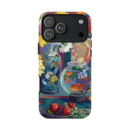 Floral Fishbowl Still Life Phone Case – Vibrant Harmony & Colorful Life