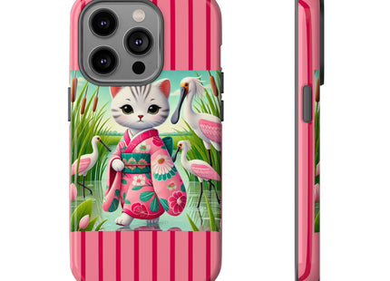 Geisha Kitten Strolls Among the Spoonbills Phone Cases