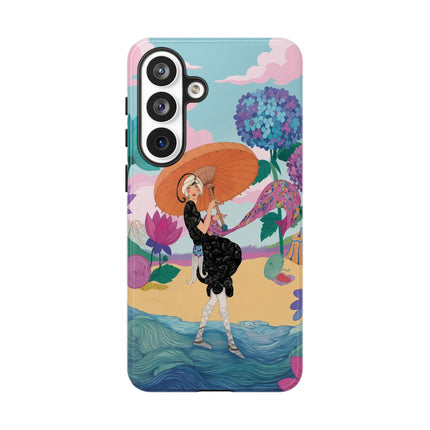 🌊☂️ The Lady Of The Flowered Seashore Phone Case – Art Deco Seaside Fashion