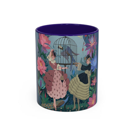 The Ladies And The Enchanted Macaw Colorful Mugs – Art Deco Botanical Elegance