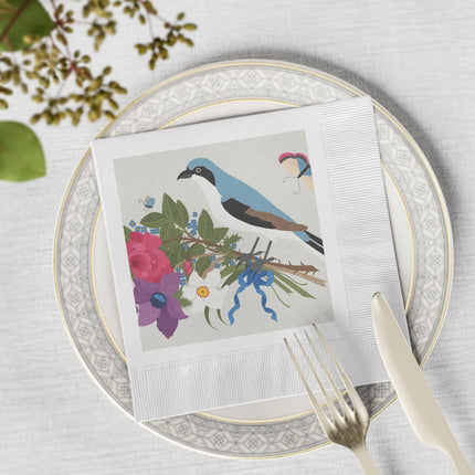 Bluebird & Butterfly White Coined Napkins – Spring Harmony & Delicate Beauty