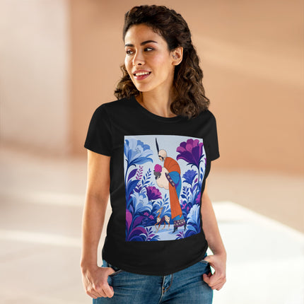 🦌🌺 The Enchanted Garden Companion Cotton Tee – Art Deco Floral Whimsy