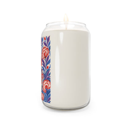 🌺🎭 The Scarlet Blossom Harlequin Scented Soy Candle – Art Deco Floral Whimsy