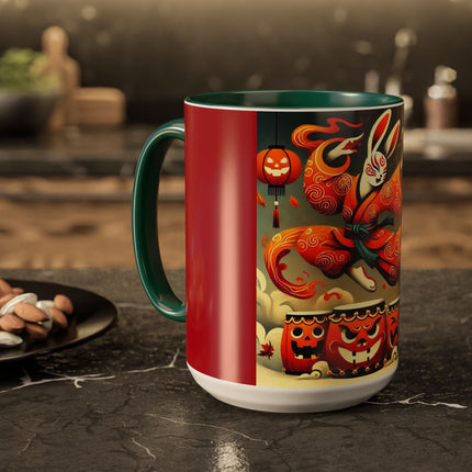 Jack-O’-Lantern Drums & The Kabuki Rabbit Colorful Mugs (11oz, 15oz)