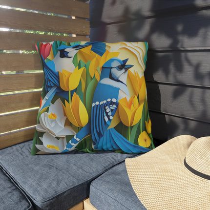 Blue Jays in a Spring Garden Outdoor Pillows