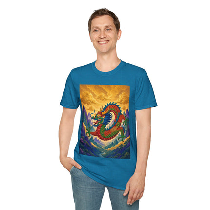🐉🌄 The Golden Sky Dragon Softstyle T-Shirt – Mystical Mountain Fantasy