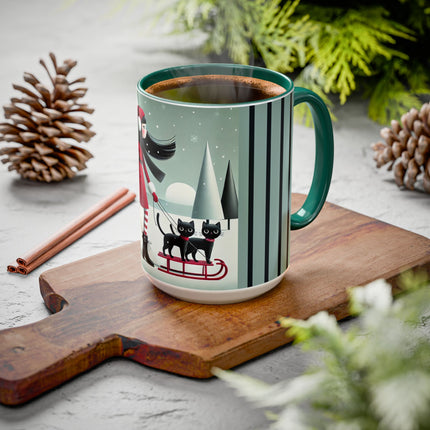 Red Sled & Curious Cats Colorful Mugs (11oz, 15oz)