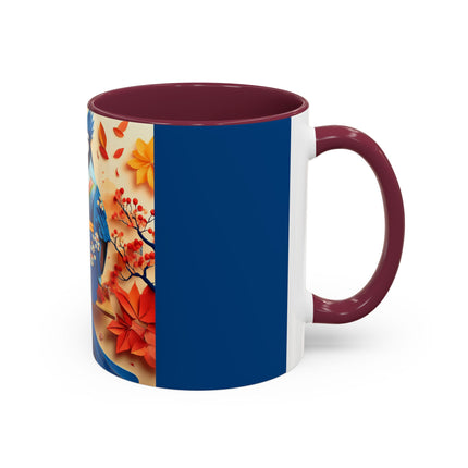 Blue Jay at an Autumn Tea Ceremony Colorful Mugs (11oz, 15oz)