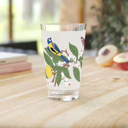 Blue Tit & Butterfly Pint Glass – Spring Harmony & Delicate Beauty