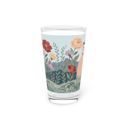 🌸🐈 The Lady And Puss In Boots Pint Glass – Art Deco Storybook Garden