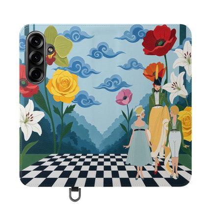 🌺♟️ The Ladies Of The Checkerboard Garden Flip Case – Art Deco Floral Fantasy
