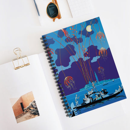 Fireworks in Venice by George Barbier Spiral Notebook - Ruled Line