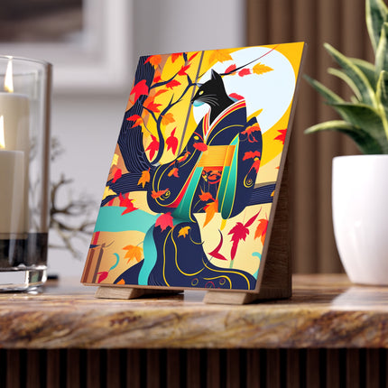 Black Cat in Kimono Ceramic Tile
