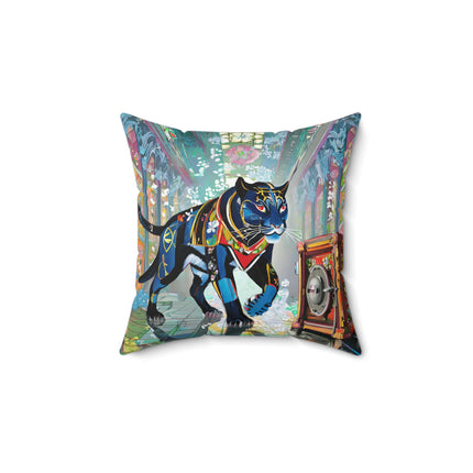 Cyber Panther's Hunt Spun Polyester Square Pillow