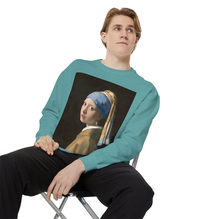 Girl with a Pearl Earring by Johannes Vermeer Unisex Garment-Dyed Sweatshirt