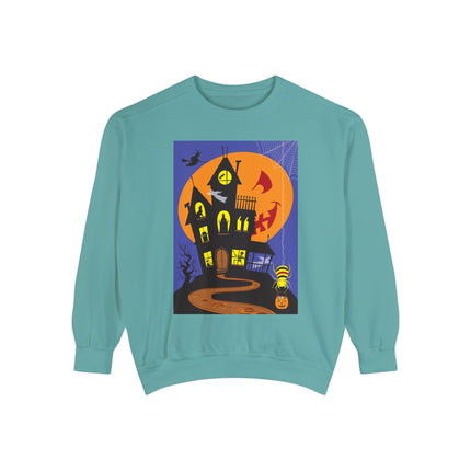 Halloween Night at the Haunted House Unisex Garment-Dyed Sweatshirt