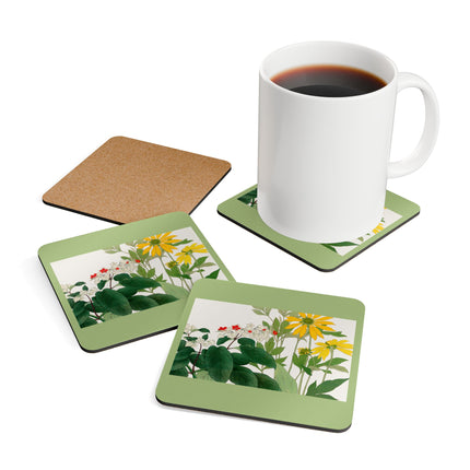 Clerodendrum & Rudbeckia by Tanigami Kônan Corkwood Coaster Set