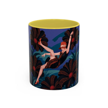 🖤🌺 The Midnight Floral Acrobat Colorful Mug – Art Deco Fashion Whimsy