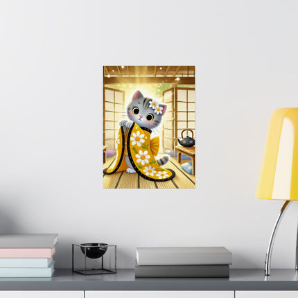 🐱🍵 Playful Kitten in the Tea Room Matte Vertical Poster – Curious Charm & Cozy Whimsy