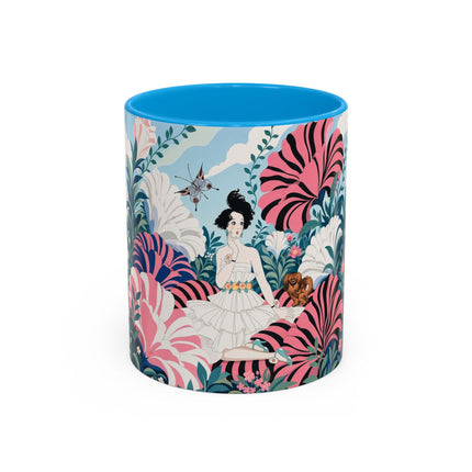 🌸🦋 The Enchanted Pink Blossom Retreat Colorful Mug – Art Deco Floral Whimsy