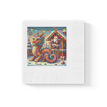 Playful Dragon's Christmas White Coined Napkins