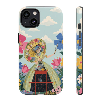 🌸🪞 The Floral Parasol Reflection Phone Case – Art Deco Garden Fantasy