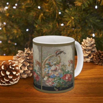 A Basket with Flowers by Herman Henstenburgh Ceramic Mug 11oz