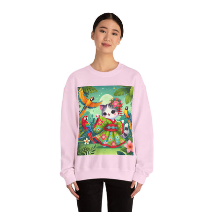 Parrot Dance of the Geisha Kitten Heavy Blend™ Crewneck Sweatshirt