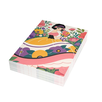 🌸💜 The Girl With The Flower Bouquet Postcards With Envelopes – Art Deco Floral Whimsy