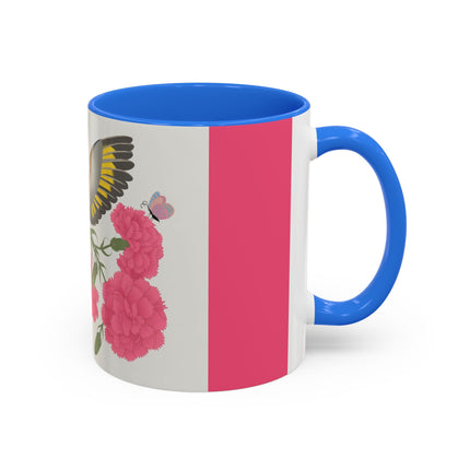 Goldfinch & Pink Flowers Colorful Mugs – Vibrant Spring & Bold Beauty