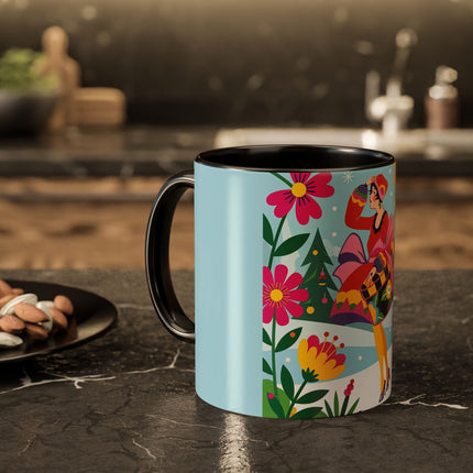 🌸🎄 Christmas In The Winter Garden Colorful Mug – Whimsical Holiday Fantasy