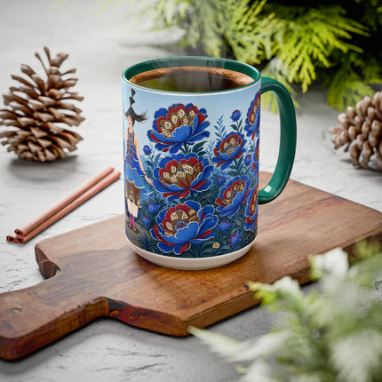 💙🌺 The Sapphire Blossom Garden Dancer Colorful Mug – Art Deco Fashion Fantasy