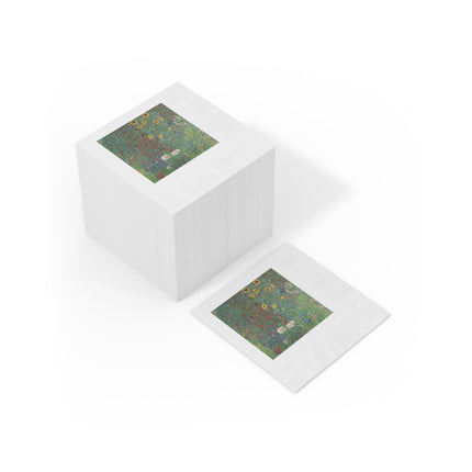 Farm Garden with Sunflowers by Gustav Klimt White Coined Napkins