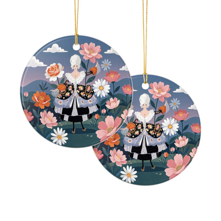 🌸🎀 The Grand Floral Promenade Ceramic Ornament – Art Deco Fashion Fantasy